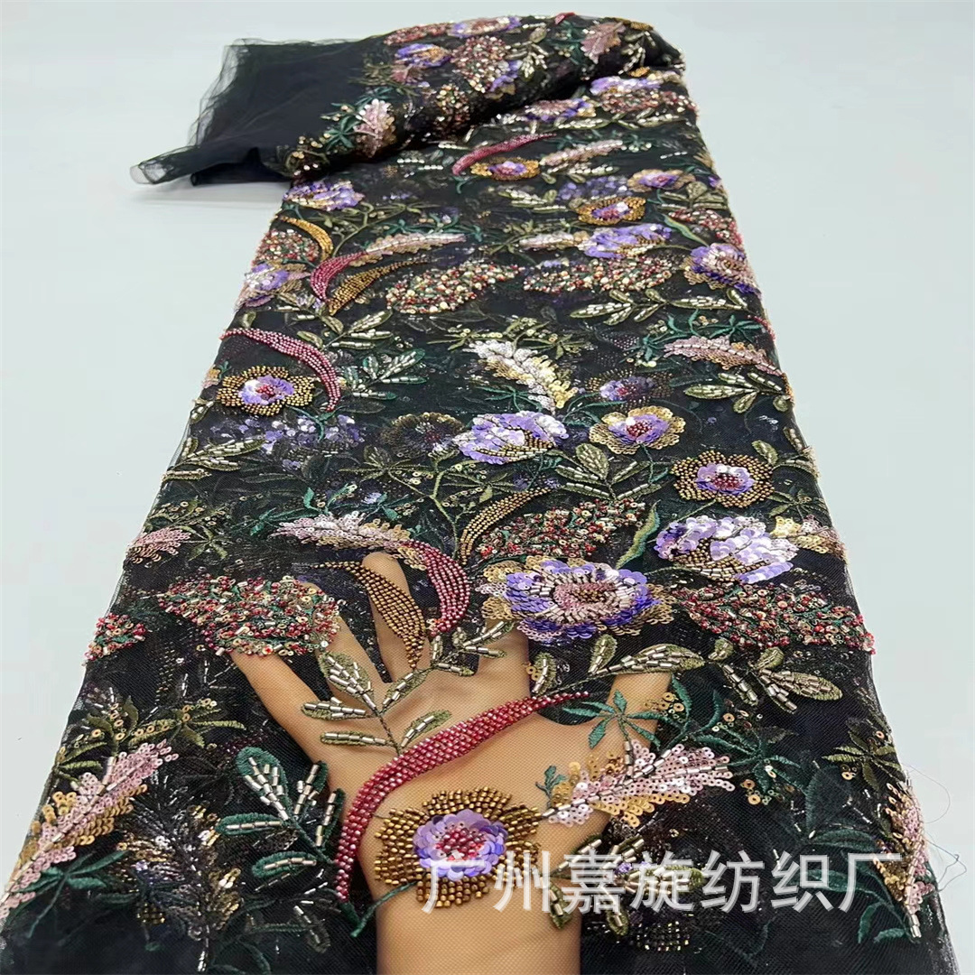 Picture of Positioning embroidery plus flower cheongsam dress fabric Middle East sequins lace embroidered cloth embroidery JX4209