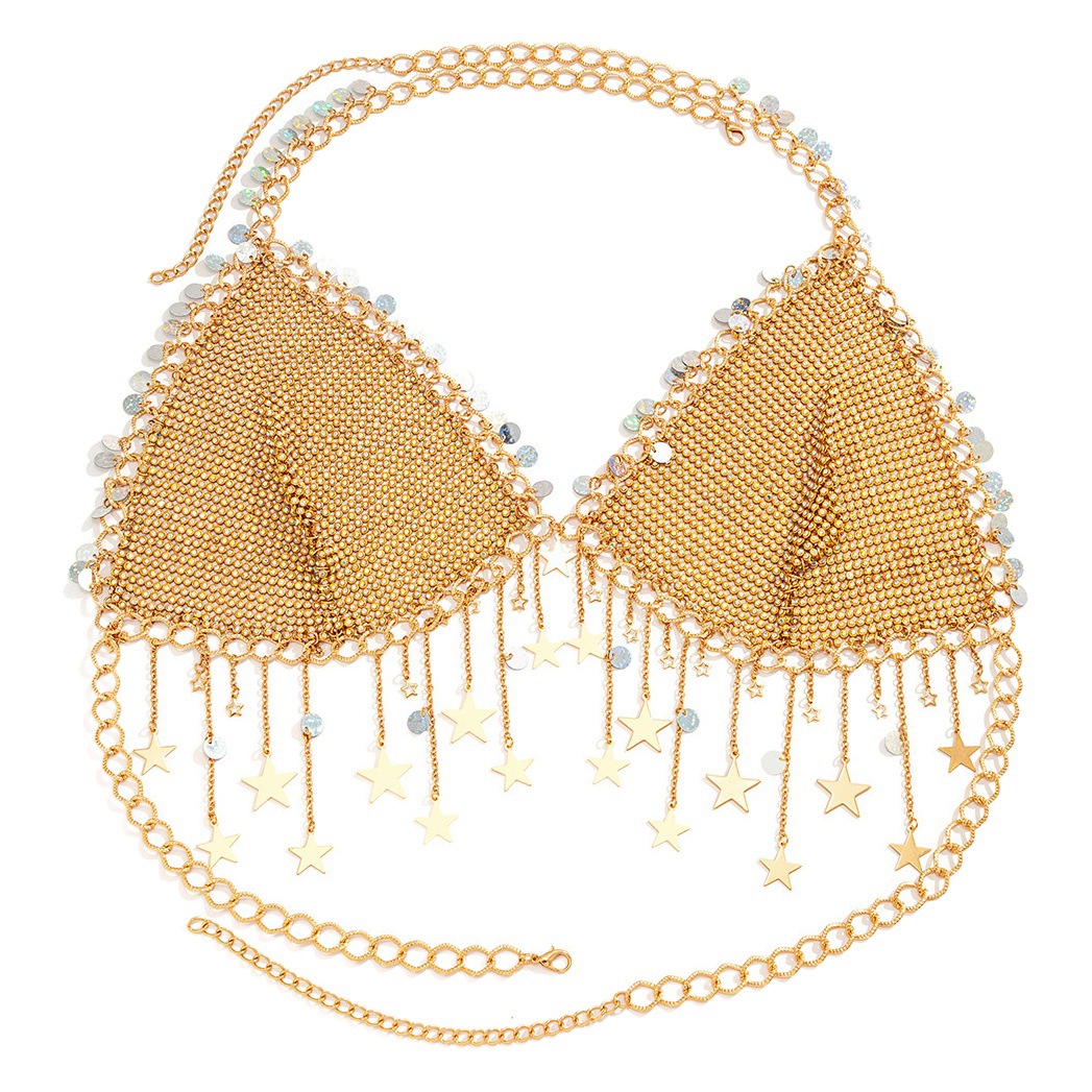 Europe and the United States cross-border foreign trade jewelry beach sexy bikini body chain Handmade mesh diamond fashion tassel star chest chain