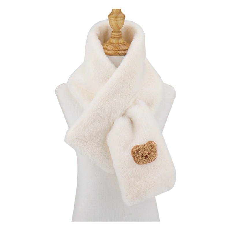 Scarf for Women in Autumn and Winter Thickeneded and Warm Korean Style Cute Student Versatile Korean Princess Bear Cross Plush Scarf