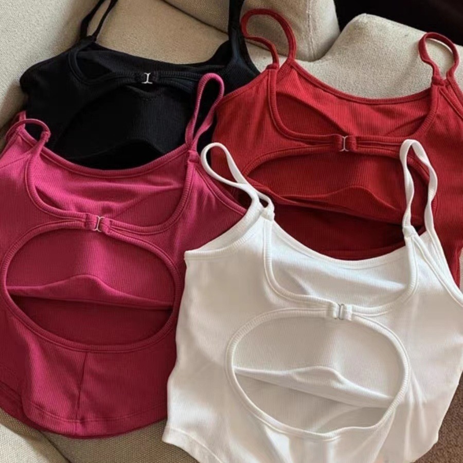 New Style Spice Camisole Sexy Big Backless Beautiful Back Wrap Chest with Chest Pad All-match Women's Niche Shirt Slim