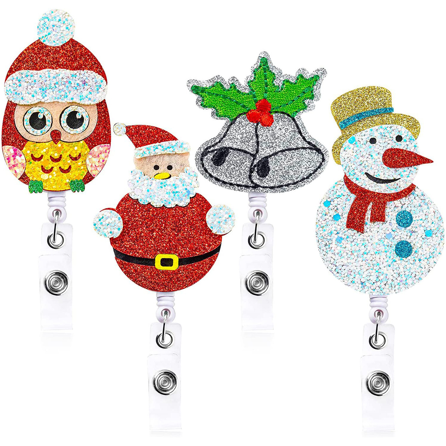 Christmas felt easy pull buckle cute Christmas Snowman owl snowman Bell retractable rotating ID buckle