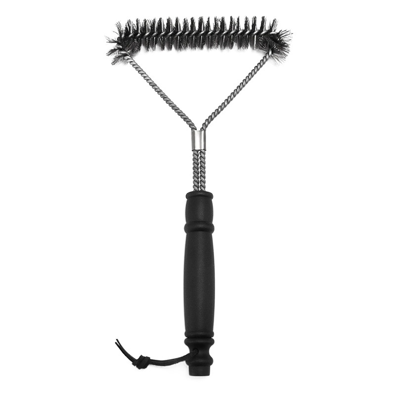 Spot Amazon barbecue grill brush 12 inch triangle steel wire barbecue cleaning brush household commercial barbecue sponge brush