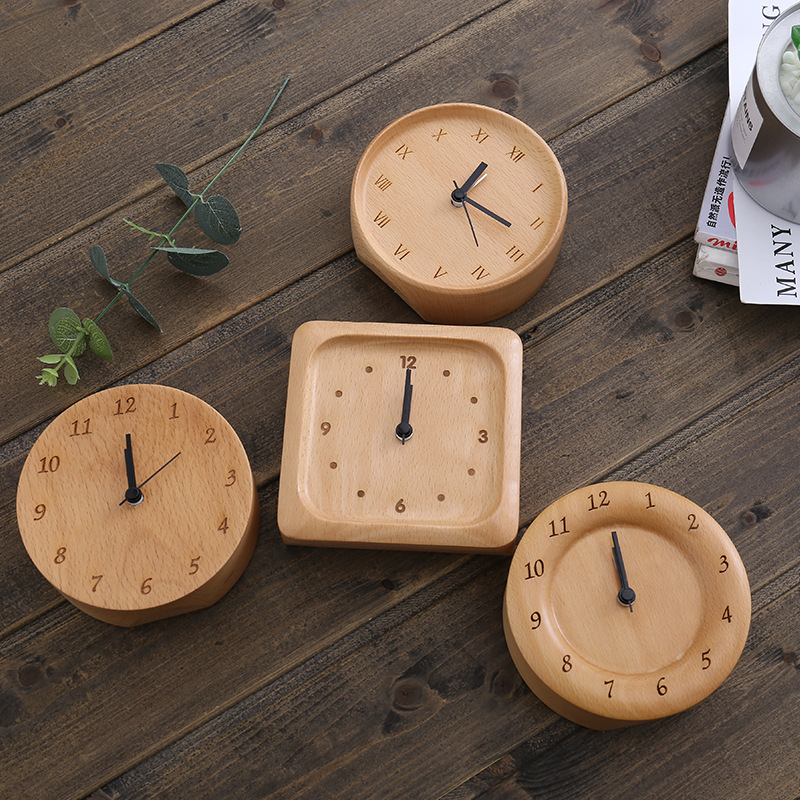 Picture of Beech Quiet Clock Solid Wood Watch Ornaments Living Room Modern Simple Log Cross-border Table Round Square