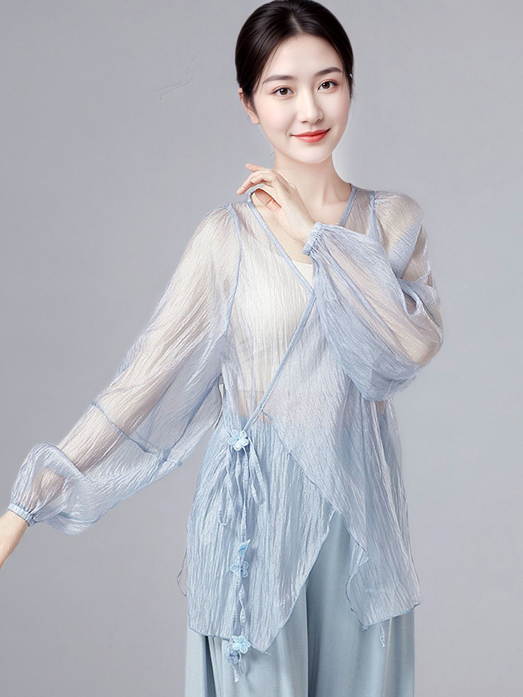 Classical Dance Clothing, Rhyme Gauze Clothing for Women, Thin and Elegant Outer Practice Clothing, Chinese Dance Body Dance Clothing, Performance Clothing