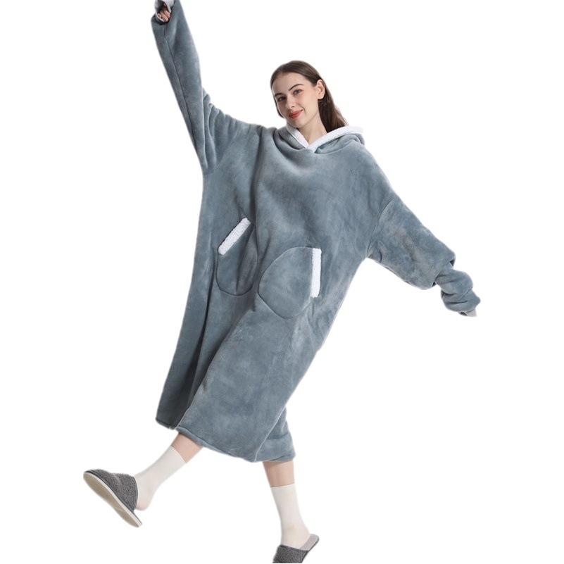 Cross-border wearable huggle lazy blanket hooded fleece coat thickened TV blanket lazy clothes TV blanket pajamas sweater