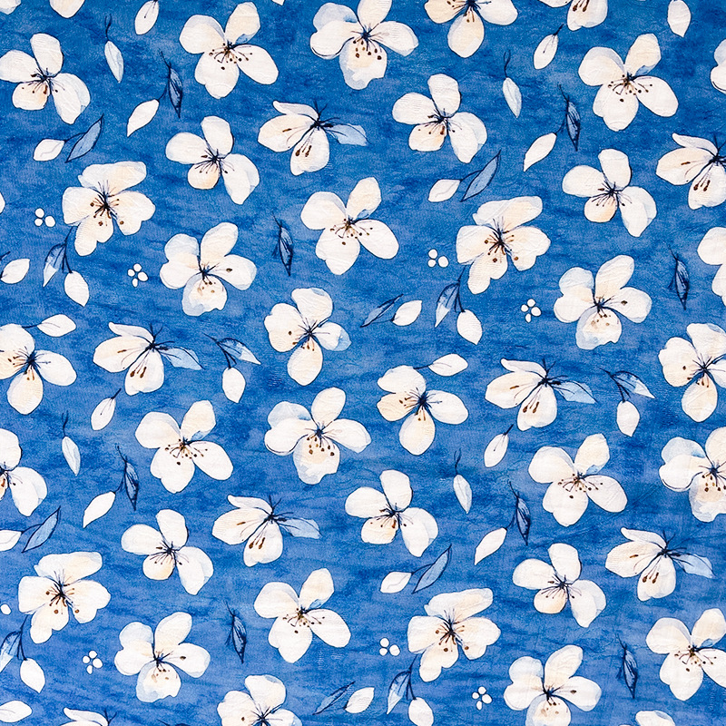 Picture of Tencel Jacquard Fabric with Blue Background and Pear Blossoms, 1.5m Width, New Chinese Style National Style Hanfu Cheongsam Dress Fabric