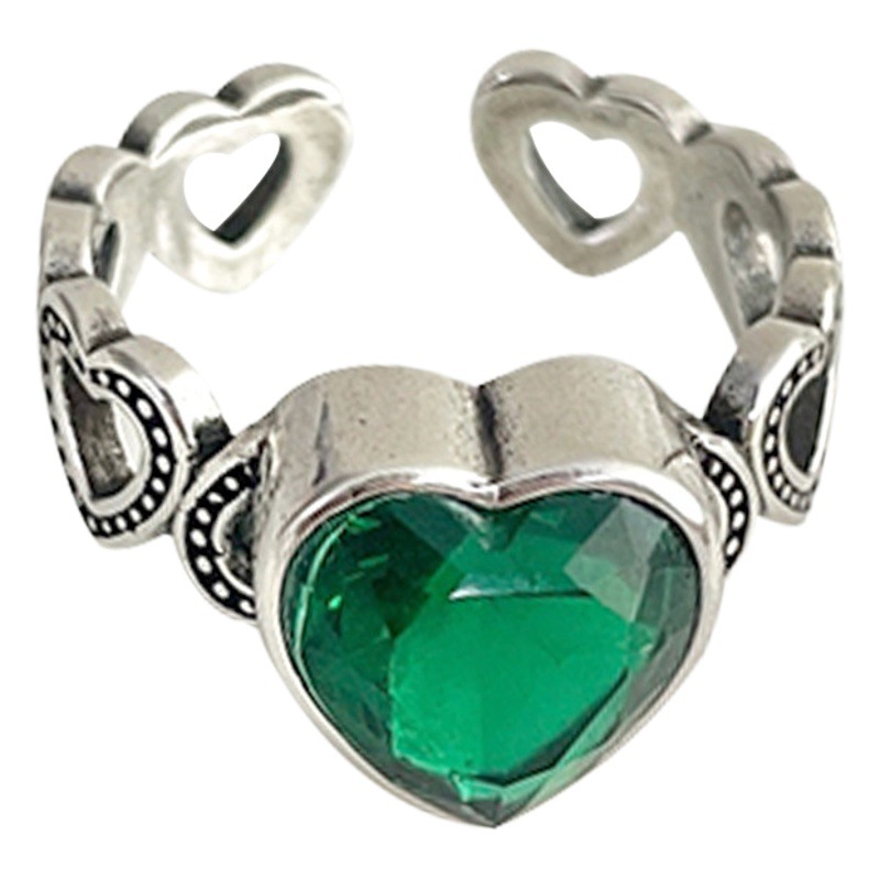 Lan Zhi Color Zircon Love Open Ring Women's Light Luxury Internet Celebrity Elegant 925 Sterling Silver Ring for Niche