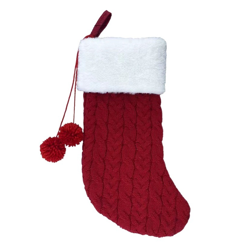 Cross-Border New Product Christmas Decorations Knitted Striped Wool Thick White Wool Socks Cartoon Christmas Socks Wholesale