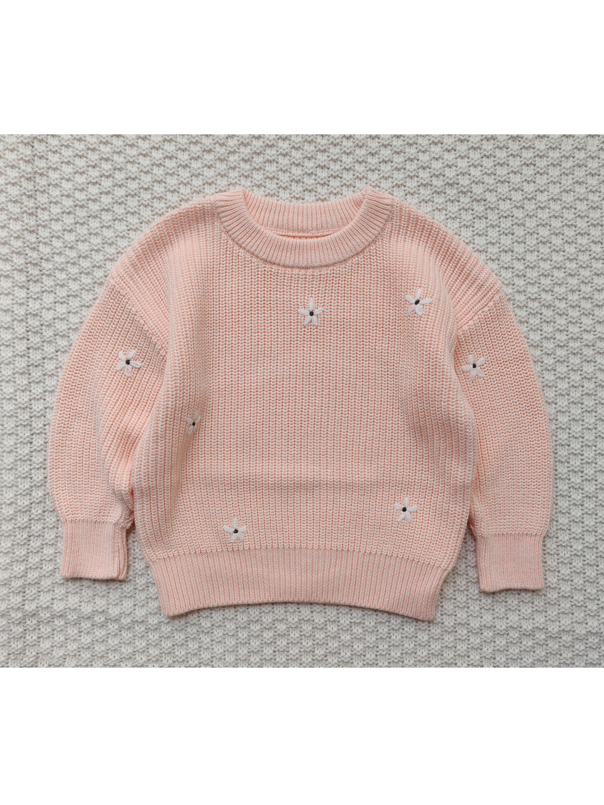 Picture of Ready-Made Hand-Embroidered Flower Cross-Border Pure Cotton Baby Knitwear Category a Autumn and Winter Bottoming Long-Sleeved Baby Girl Pullover Knitwear