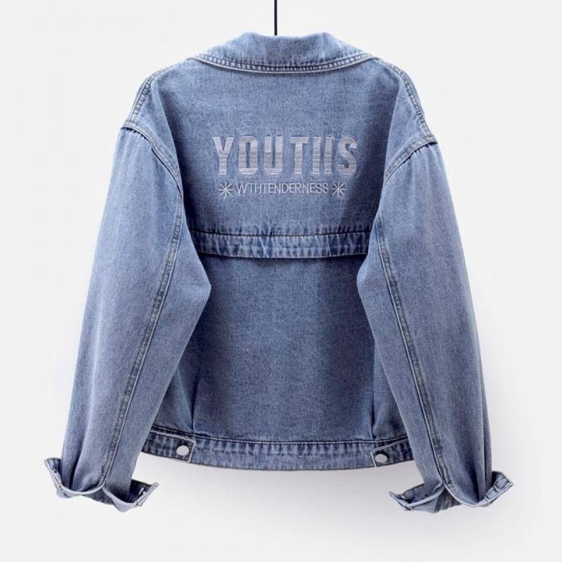 2025 New Light-Colored Denim Short Jacket for Women Korean Style Loose Slimming Versatile Embroidered Denim Jacket for Women Spring Wear