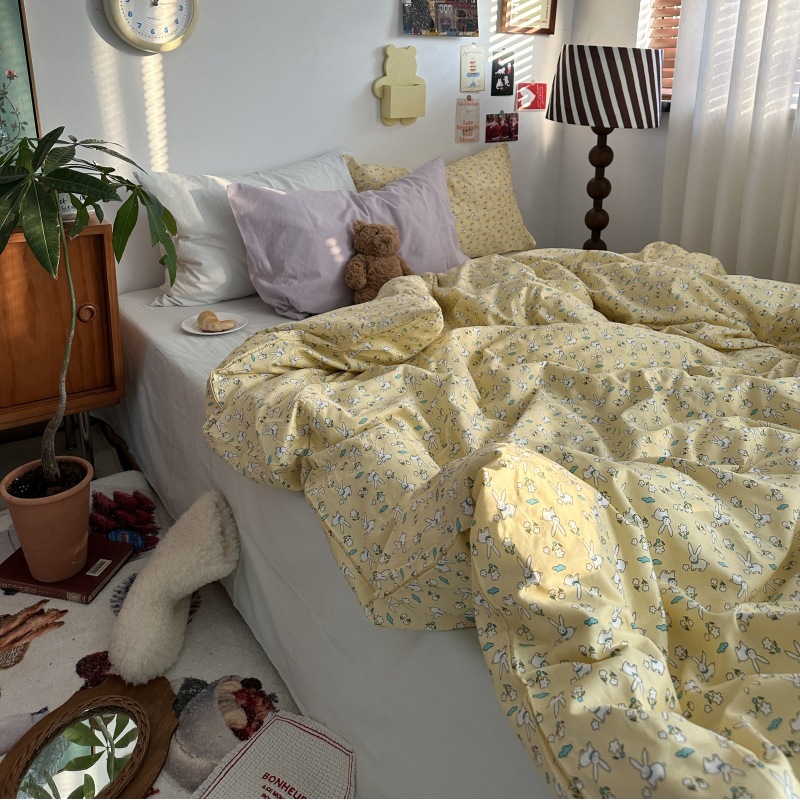 Picture of Small fresh pastoral style cotton bed four-piece set cotton bed sheet quilt cover quilt cover bed hat dormitory three-piece set