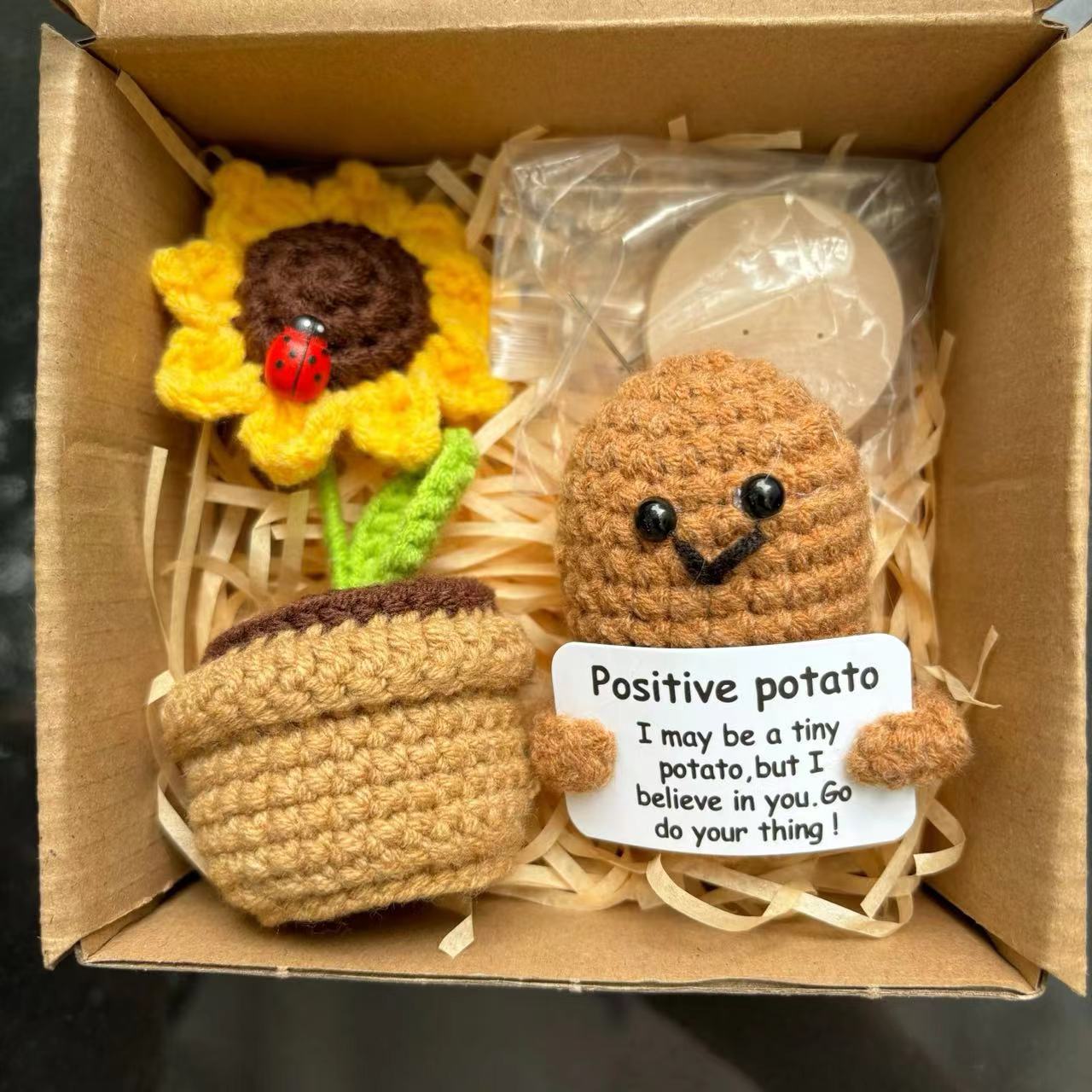 Picture of Amazon hot sale Positive funny potato wool crocheted finished sunflower potted ornaments
