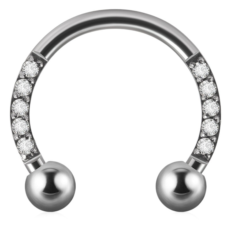 Cross-Border 16g Stainless Steel Electroplated Gold Carved Inlaid White Zircon Earrings Nose Ring U-Shaped Puncture External Tooth Ear Bone Ring