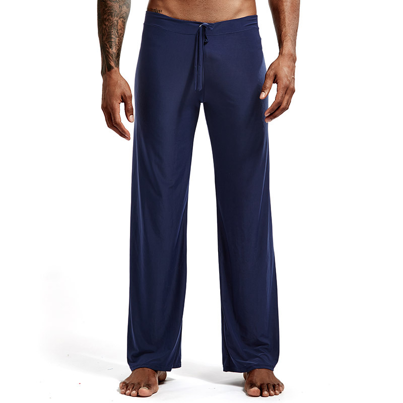 Picture of Men's Home Sleep Pants for Foreign Trade, Solid Color, Drawstring, Loose, Casual, Versatile, Ice Silk Polyester, Plus Size, Long Pants for Home Leisure