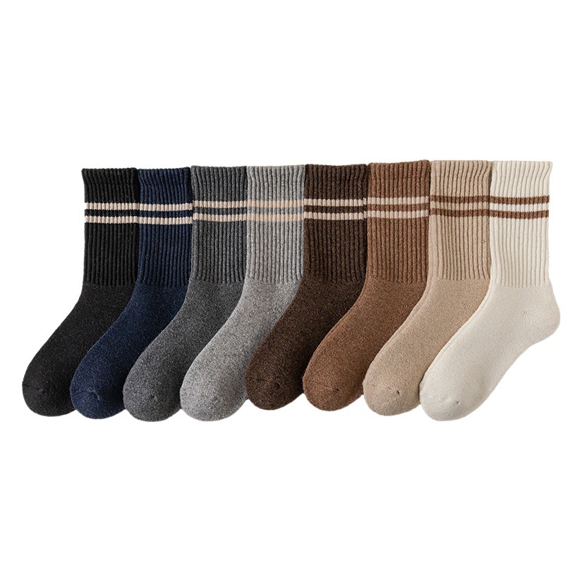 Wool socks men's mid-tube socks thickened autumn and winter fleece-lined warm cashmere parallel bars towel socks terry socks men's socks