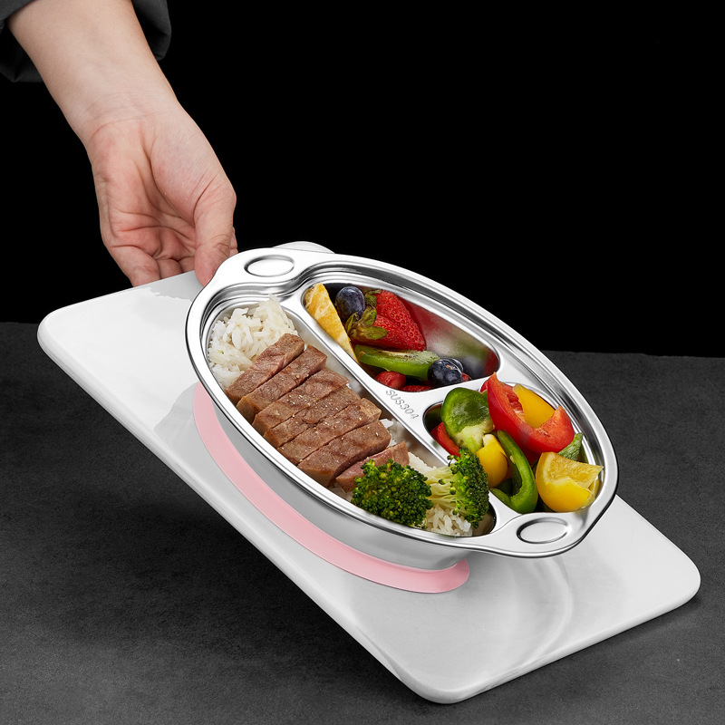 Picture of ins Style Children's Dinner Plate 304 Stainless Steel Cartoon Baby Household Separator Plate Kindergarten Dinner Plate High Color Value 316
