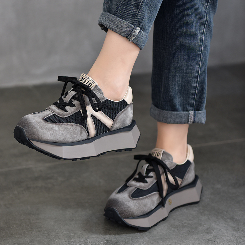 [Event Price 125] Summer Breathable Mesh Sports and Casual Shoes, Genuine Leather Women's Shoes, Sandals, Thick-Soled Dad Shoes
