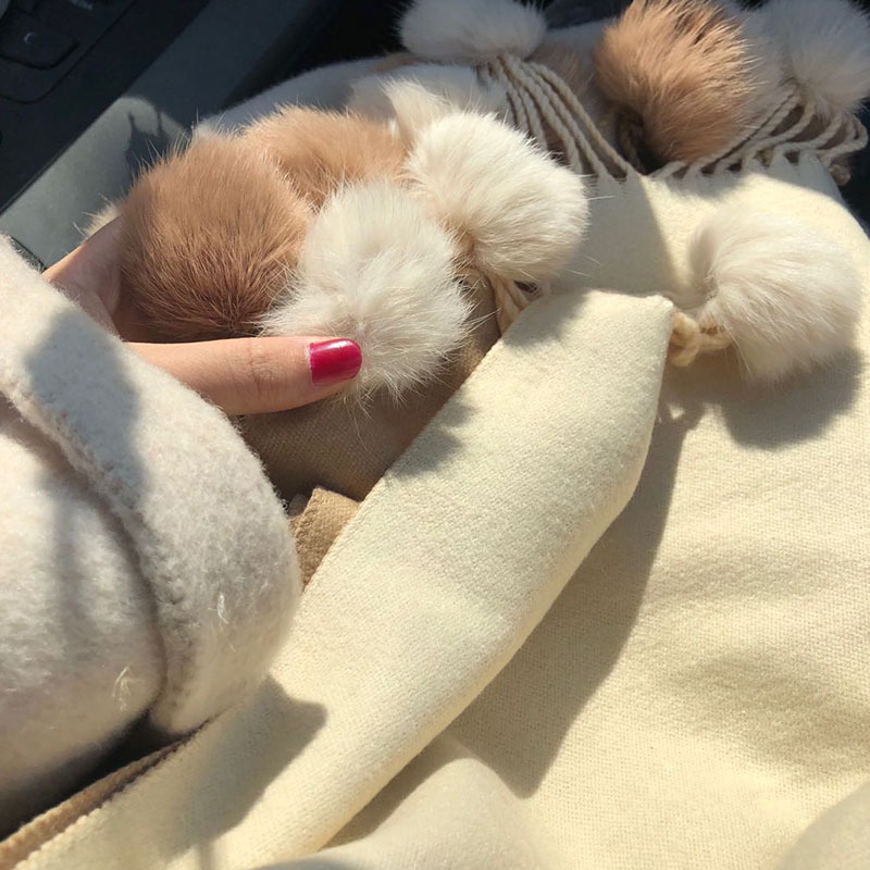 Picture of Good-looking with coat thief ~ Japanese double-sided stitching double-color thickened long warm rabbit fur ball winter scarf for women