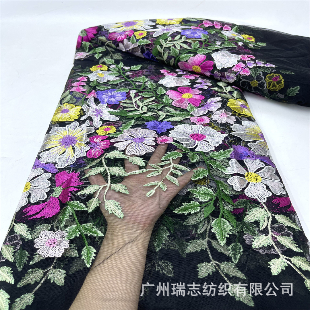 Picture of Small Fresh dress Dress Embroidered Mesh Fabric Spring and Summer Multicolor Flower Fashion Cheongsam Hanfu Embroidered Fabric