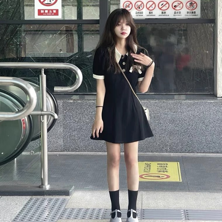 Tea Break French First Love Little Hepburn Style Tight Waist Black Dress Women's Summer 2025 New Arrival