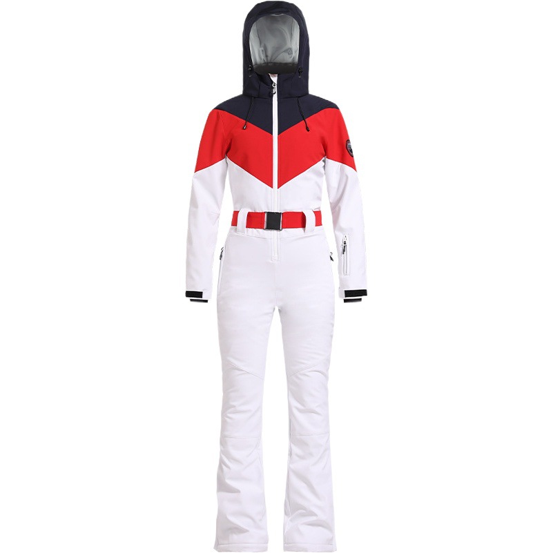 New Arrival One-piece Ski Suit Women's Double-board Slim-fit Slimming Belted Windproof Waterproof Warm Hooded Ski Suit Trouser Set