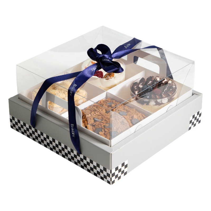 Four Palace Dessert Box 4 Transparent Packaging Box French Afternoon Tea Packaging Box Mu Si West Point logo
