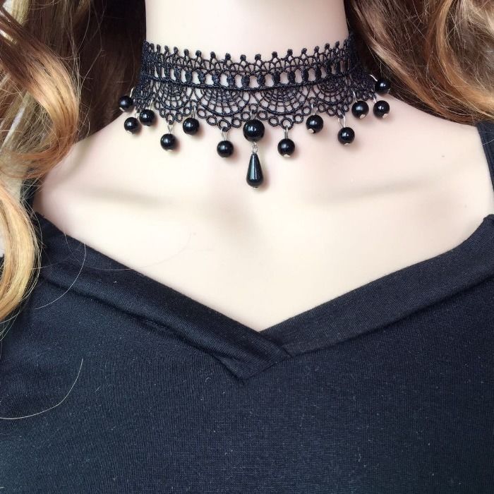 Picture of Cross Border Accessories Women's Neck Strap Court Gothic Spice Girl Neck Chain Lace Necklace Choker Clavicle Chain Collar Collar Vintage