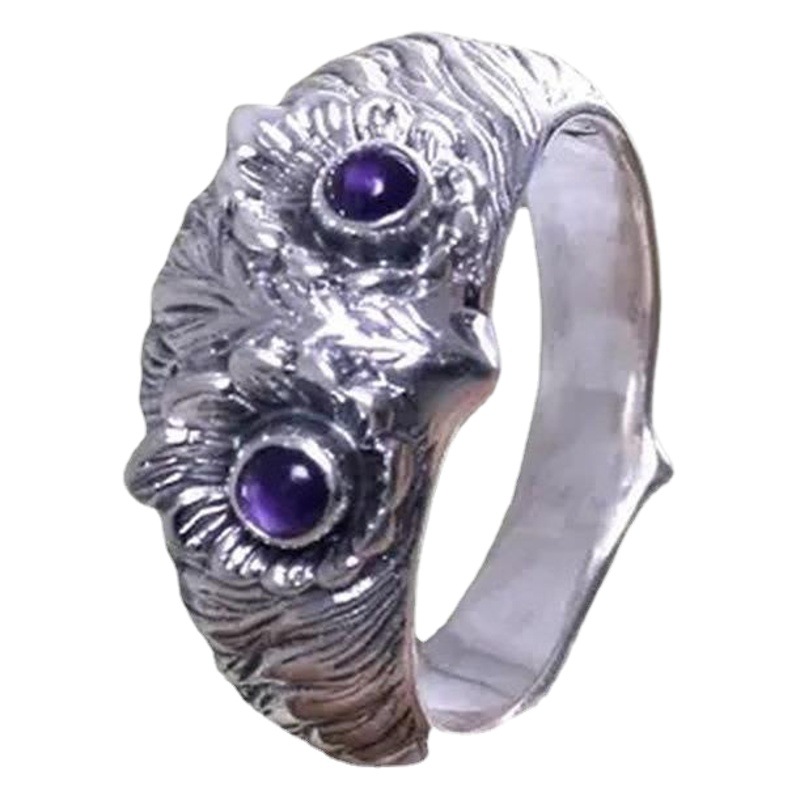 Cross-border wish hot jewelry Thai silver grape purple eyes cute owl animal ring new factory wholesale
