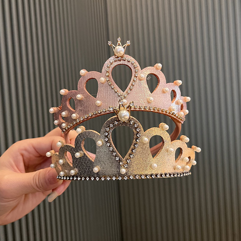 Princess Crown Headband Card Girls Performance Birthday Hair Accessories Pearl Crown Headband Little Girl Summer Children's Headwear