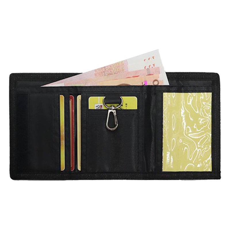Folding anti-theft chain men's coin purse cross-border black three-fold small wallet zipper key chain card pocket