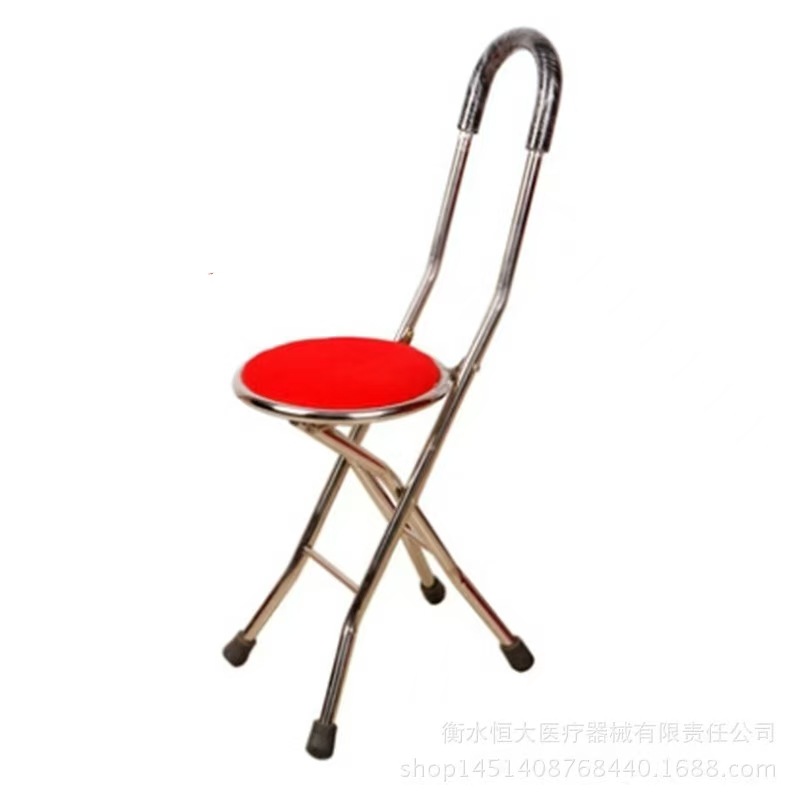 Wholesale thickened stainless steel crutches four-legged backrest walking stick chair stool four-corner elderly walking aid walking stick stool foldable chair