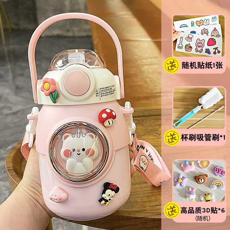 Picture of Large capacity cartoon children's thermos cup 316 stainless steel belly straw cup high color value portable student cup