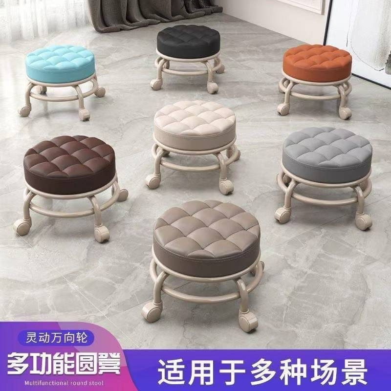 Small stool with wheels with baby children toddler climbing pulley low stool round bench home mobile rotation shoe stool wholesale