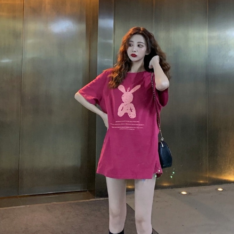 Picture of Summer mid-length loose girlfriends bottoming shirt Women's cartoon ins round neck plus size short sleeve t-shirt women's top women's clothing