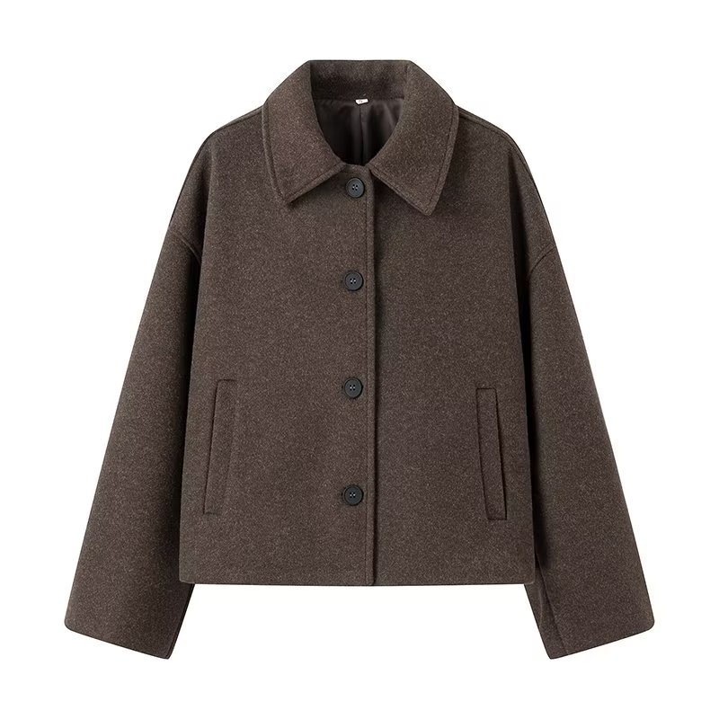 Picture of Spring 2024 new European and American cross-border women's street fashion Brown single-breasted lapel woolen short coat