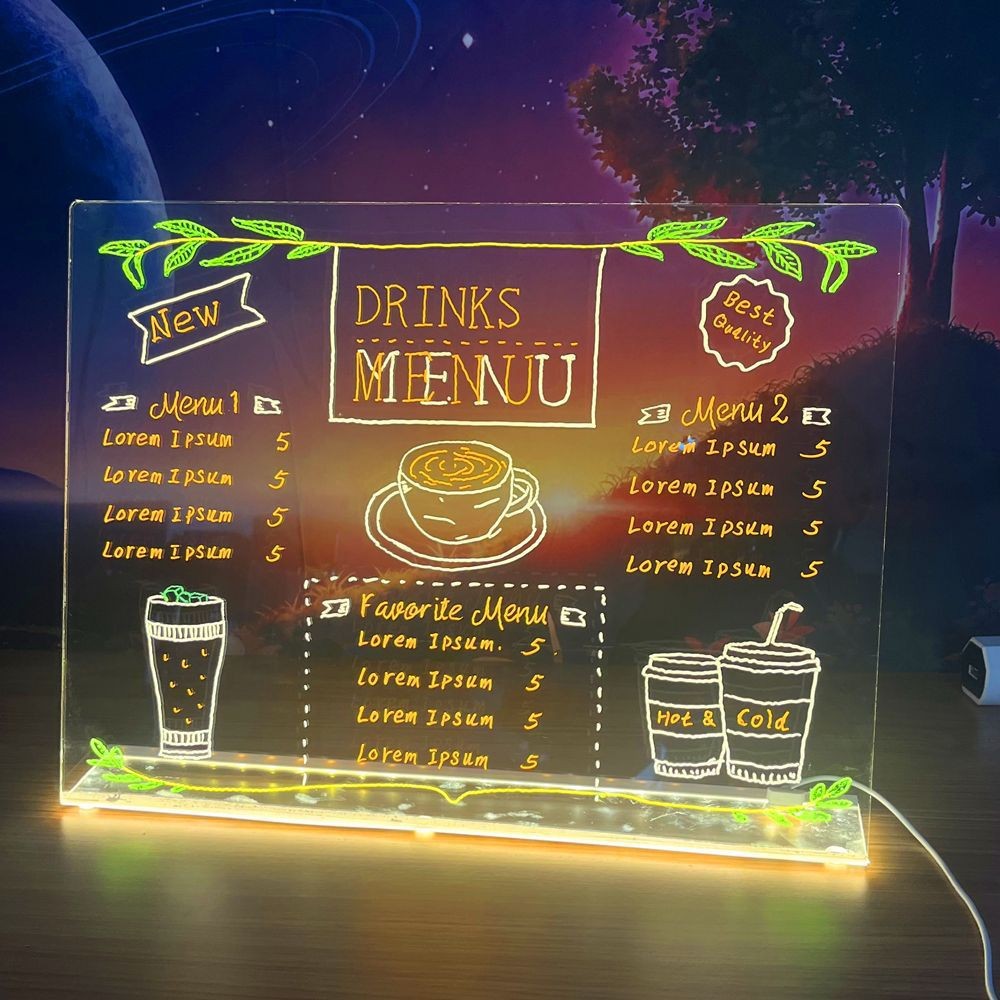 DIY Erasable Transparent Desktop Handwriting Magnetic Luminous Acrylic Panel Light LED Message Board Light Ambient Night Light