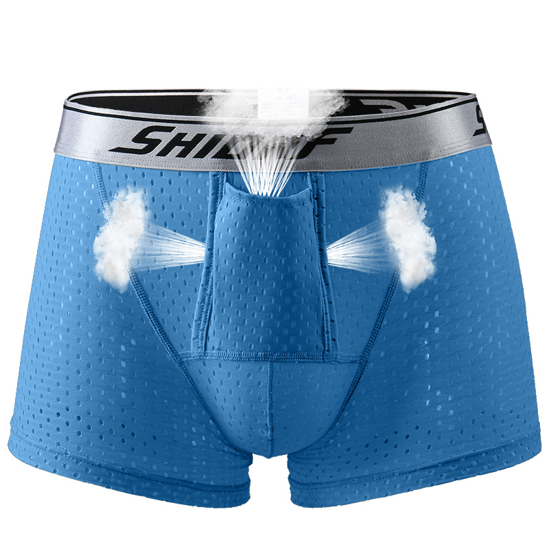 Picture of Men's Underwear, Men's Boxer Briefs, Ice Mesh Scrotum Support Bag, Bullet Upward Separation Physiological Large Size Boxer Briefs