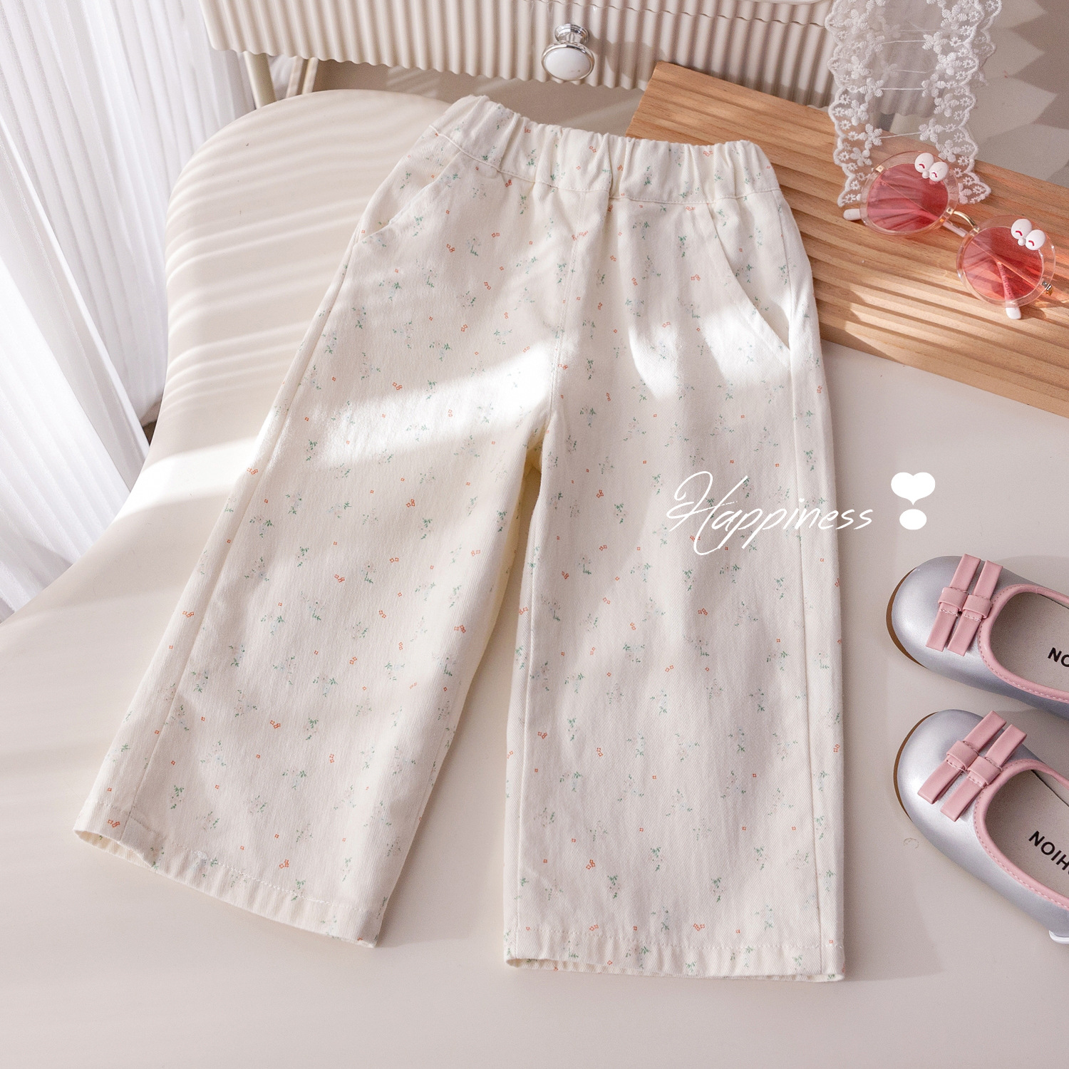 Girls' Autumn Style Floral Casual Pants Korean Style Small Fresh Casual Easiest for Match Wide Leg Pants Baby Fashionable Pants Trendy