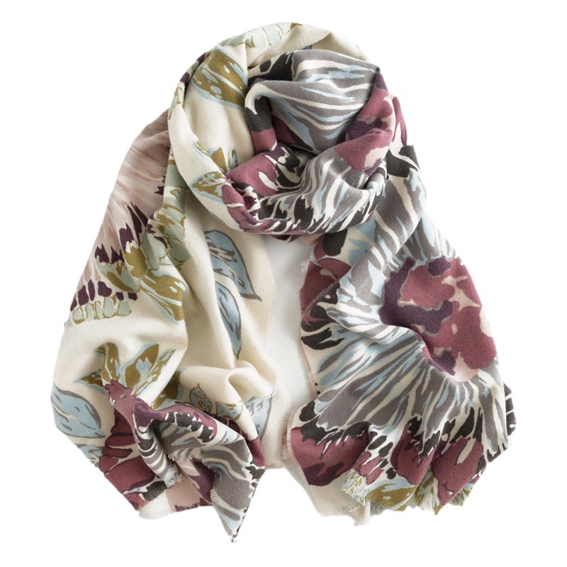 2025 Printed Scarf Women's Winter New Imitation Cashmere Scarf Warm and Cold-Proof Scarf Literary Retro Style Shawl