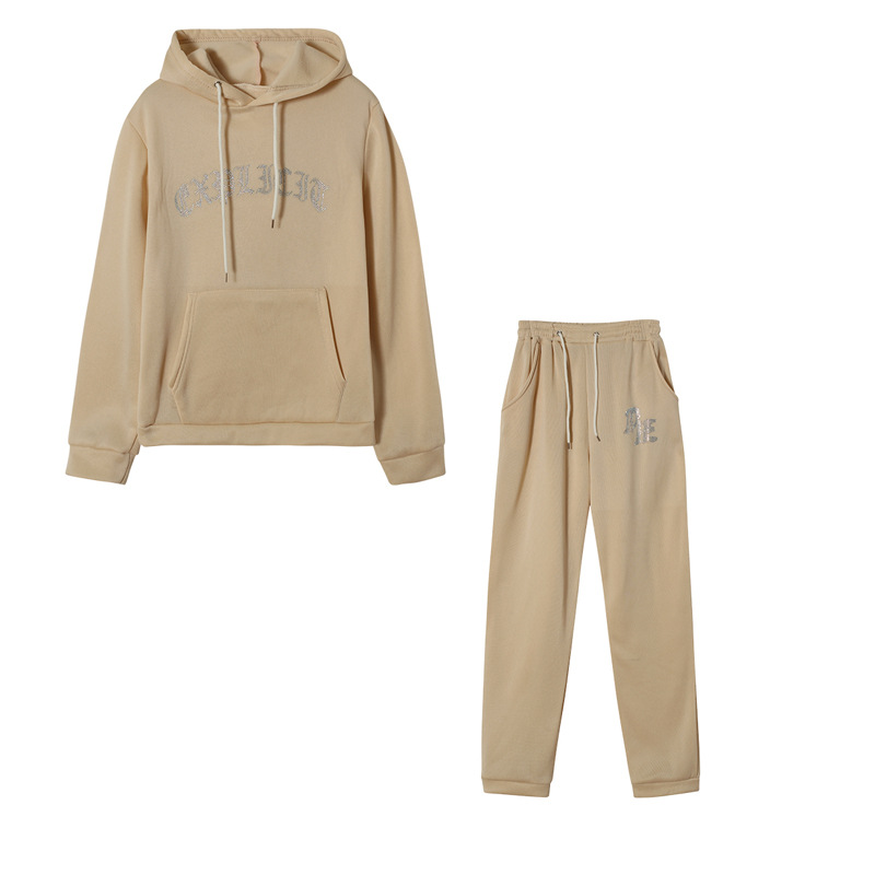 Picture of 2023 Amazon Europe and the United States new fashion sports casual hooded hot stamping sweater suit two-piece set