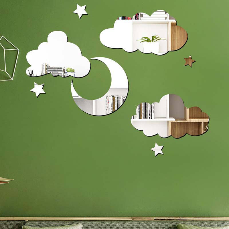 Mirror Wall Sticker Manufacturer New Cloud Moon Combination Bedroom Living Room Mirror Decorative Wall Sticker Star