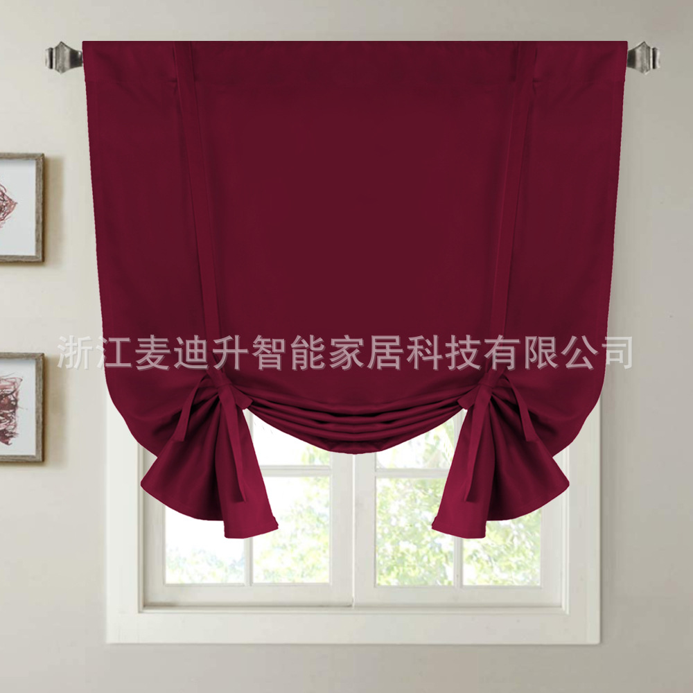 Cross-border Amazon Hot Sale Plain Bow Curtain High Shading Silent Heat Insulation Simple Light Luxury Finished Curtain