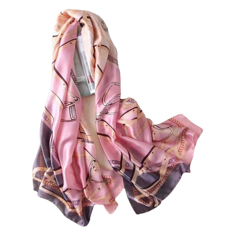 New Silk Satin High-End Silk Scarf for Women Silk Printed Beach Towel Sun Protection Shawl Scarf Wholesale Live Supply