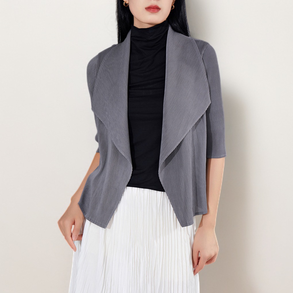 Miyake Design Sense Lapel Cardigan Top Women's Fashion Seven-point Sleeve Casual All-match Short Jacket Women's Spring and Autumn New