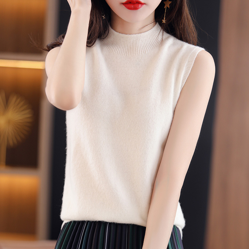 Picture of Loose Half-high Neck Knitted Vest Women's Outer Wear Autumn Sleeveless Top Black New Small Sling Summer Inner Base Shirt