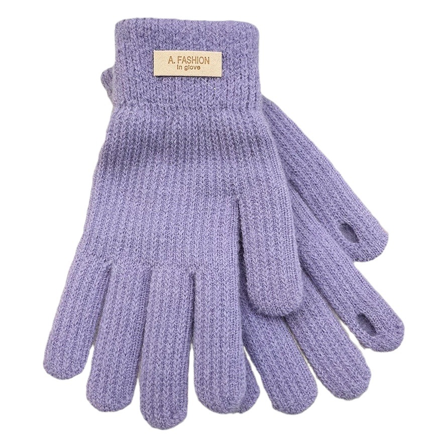 Korean Style Knitted Warm Gloves for Women, Winter Cold-Proof, Fleece-Lined, Thickened, Candy Label, Fingerless, Touchscreen Compatible