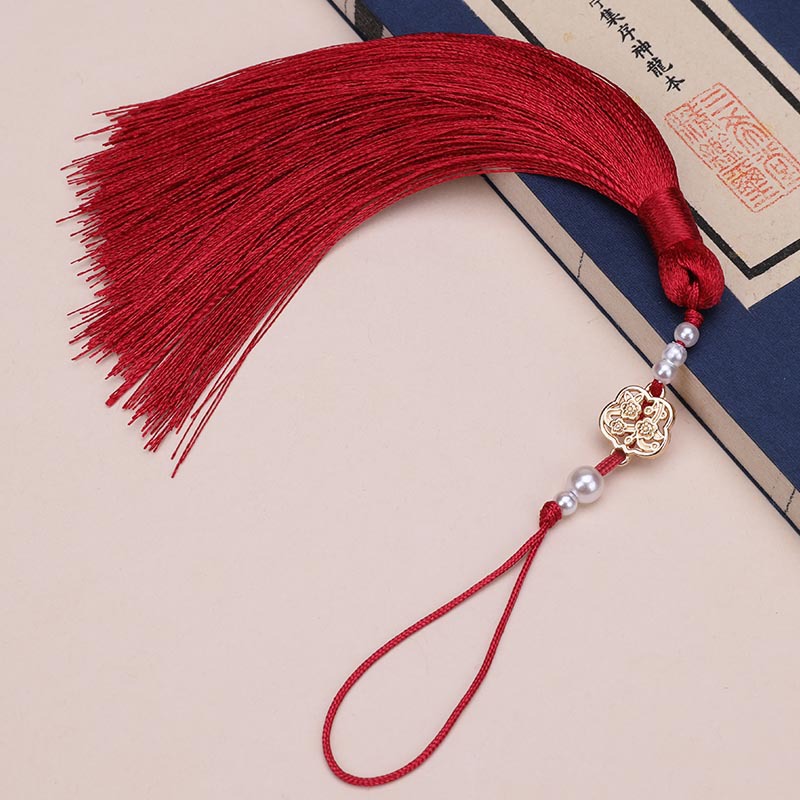 Picture of Pearl Fan Ancient Style Tassel Waist Pendant Fan DIY Tassel Chinese Han Dynasty Cheongsam Car Hanging Tassel Pendant