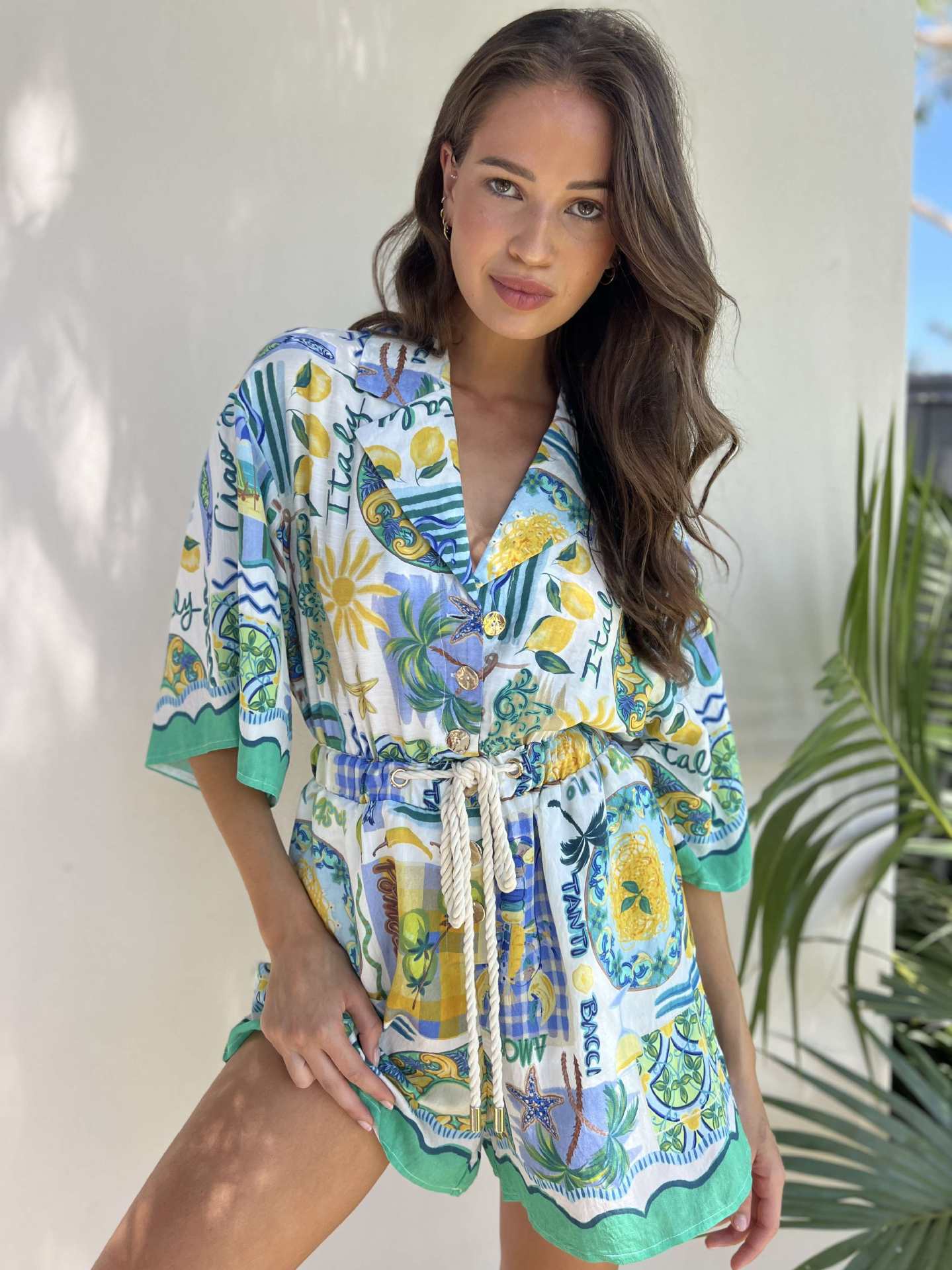 Picture of Spot 25 Years of European and American Cross-Border Summer New Resort Style Fashion Printed Casual Strappy Lace Jumpsuit-68661