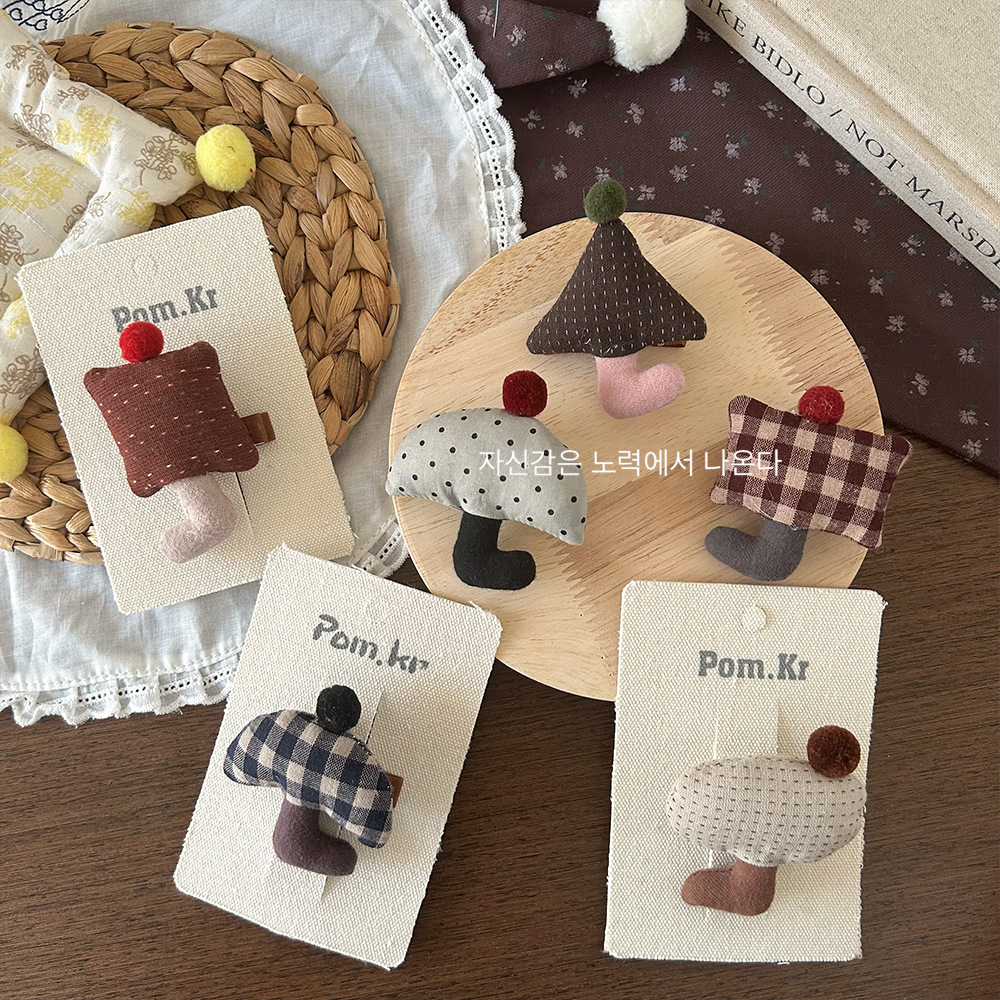 Early Autumn New Hair Ball Mori Style Pattern Mushroom Hairpin Girls' Baby Umbrella Fabric Cotton Duckbill Clip Side Clip