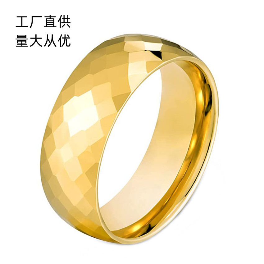Korean Style Women's Exquisite 857 Tungsten Gold Ring with Diamond-Shaped Engraved Pattern, 18K Gold Ring, Direct Wholesale from the Manufacturer